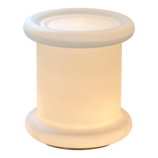 Vintage 1970s Italian Satin Opaline Glass Floor Lamp - Sculptural Illuminated Side Table - Space Age Matte Frosted Glass Pedestal Lamp For Sale