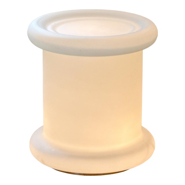 Vintage 1970s Italian Satin Opaline Glass Floor Lamp - Sculptural Illuminated Side Table - Space Age Matte Frosted Glass Pedestal Lamp For Sale