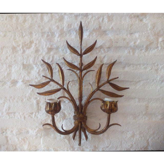 Gold Golden Metal Floral Sconce, 1950s For Sale - Image 8 of 8