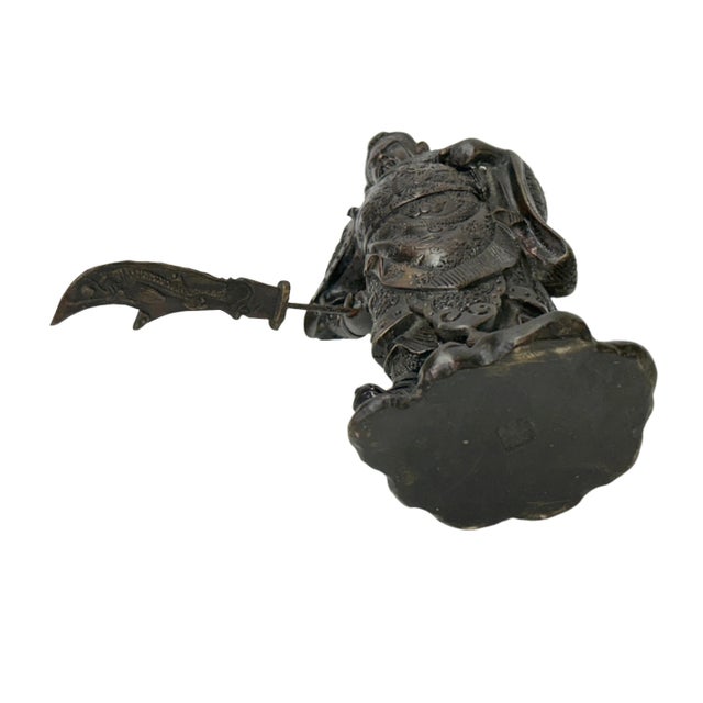 Vintage Bronze Color Metal Guan Yu Zheng Fei General Quan Statue For Sale - Image 12 of 15