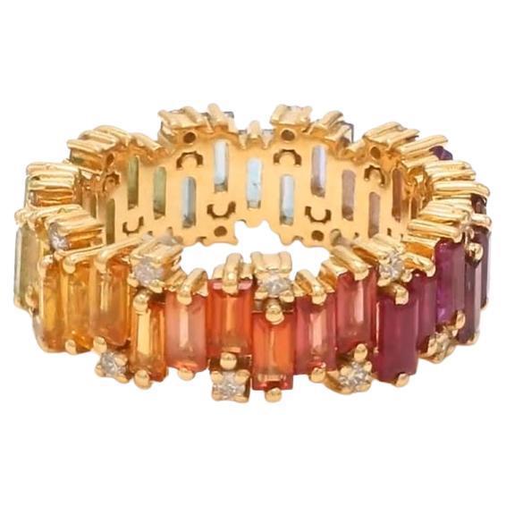 Early 21st Century Natural 4.36 cts rainbow sapphire & 0.35 cts diamond zig zag ring in 14k gold For Sale - Image 5 of 18