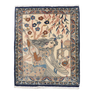 Zabihi Collection Persian Nain Pictorial Lady with a Banjo Rug