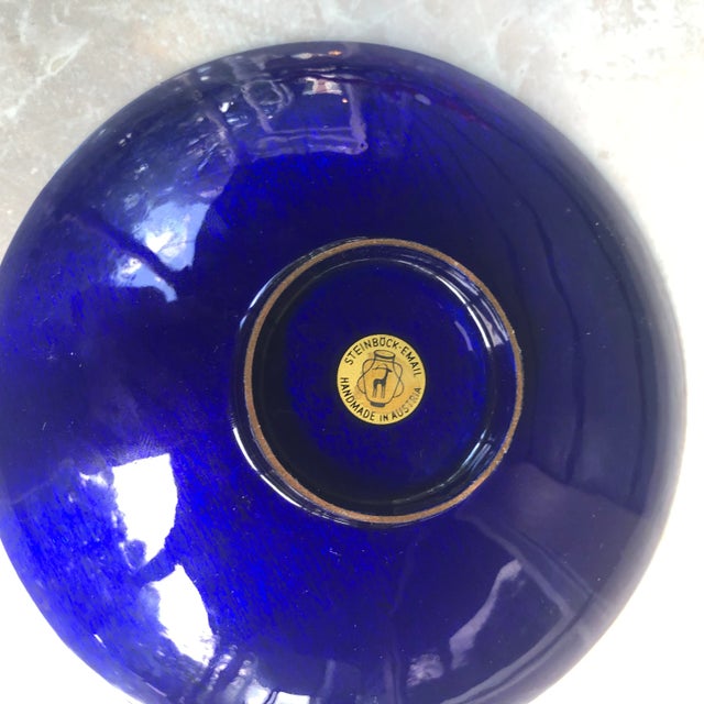1960s Austrian Deep Blue Enamel Dish With Floral Motif For Sale - Image 4 of 6