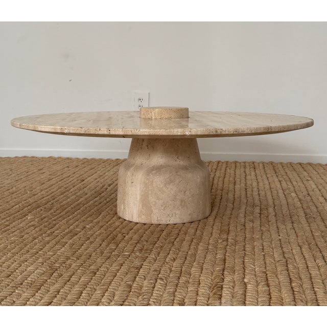 Tan Round Travertine Coffee Table, 1970s For Sale - Image 8 of 11