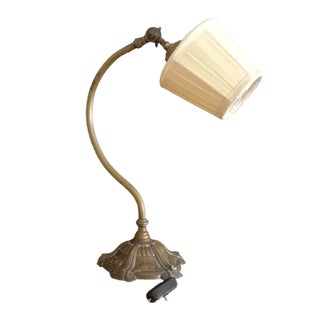 Antique French Brass Swan Neck Table Lamp, 1920s For Sale