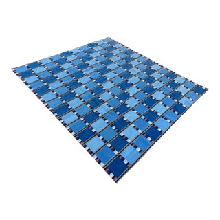 Handmade Cotton Vegetable Dyed Rug, Blue Cream, Pink and Brown Checked Dhurrie - 10'x14' For Sale