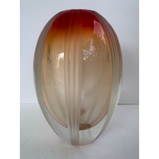 Glass Evolution by Waterford “Mesa Sunrise” Red Amber Art Glass Vase, Poland For Sale - Image 7 of 10
