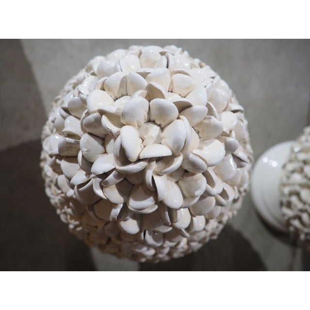 Pair of Tall Italian Pyramidal Creamware Topiaries, H-28 Inches For Sale - Image 13 of 18