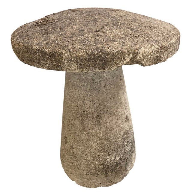 Oyster Gray Mid-20th Century English Style Cast Stone Mushroom Staddle Stones - Pair With Varied Heights For Sale - Image 8 of 11