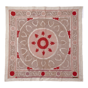Hand-Embroidered Neutral Tan Suzani Wall Decor 4'9'' X 4'10''