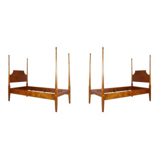 Twin Size 4-Poster Tiger Maple Beds - A Pair For Sale