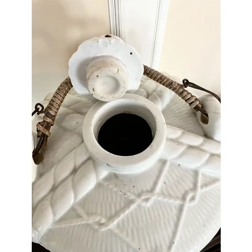 Vintage Japanese Ceramic Sake Barrel Jug Cask Dispenser With Handle For Sale - Image 9 of 11