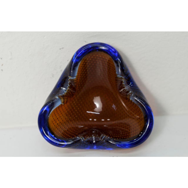 Orange, Blue and Clear Bubble Murano Glass Ashtray, 1960 For Sale - Image 4 of 15