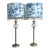 Vintage Brushed Niclel Buffet Table Lamps +Blue Toile Shades - a Pair For Sale