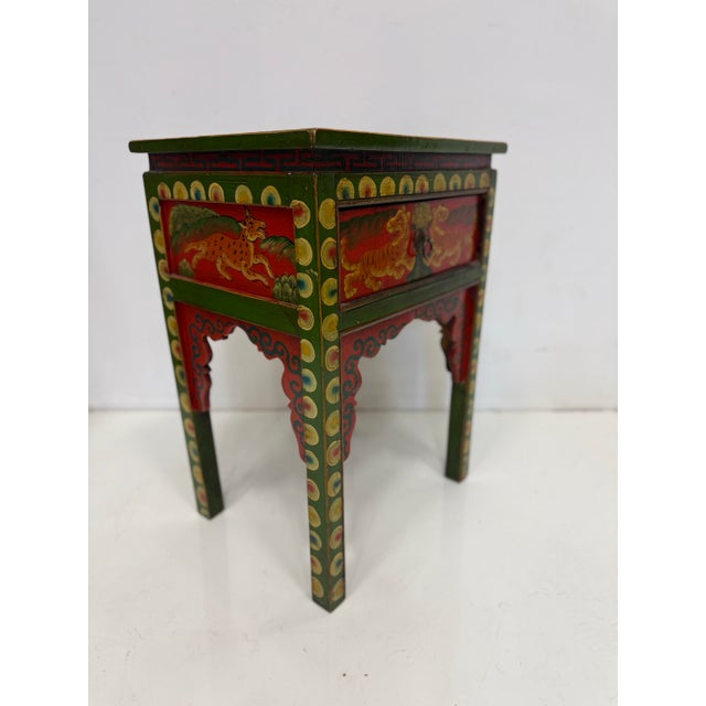Late 20th Century Vintage Hand Painted Tibetan Side Table For Sale - Image 5 of 9