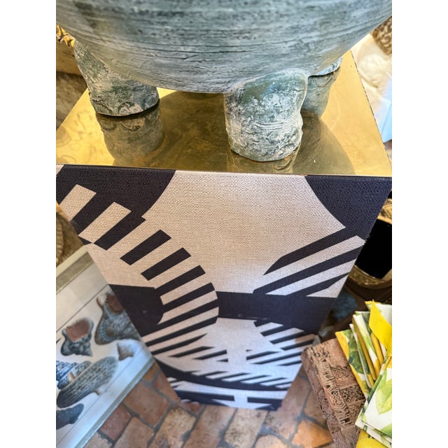 Mid 20th Century Vintage Italian Faux Leather on Wood Upholstery Geometric Pedestal For Sale - Image 5 of 5