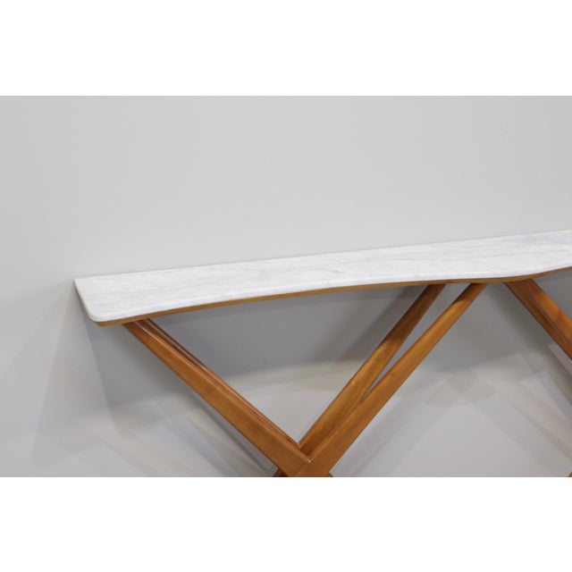 Large Console Table with Double X-Shaped Carrara Marble Top from Studio B.B.P.R, 1950s For Sale - Image 4 of 11