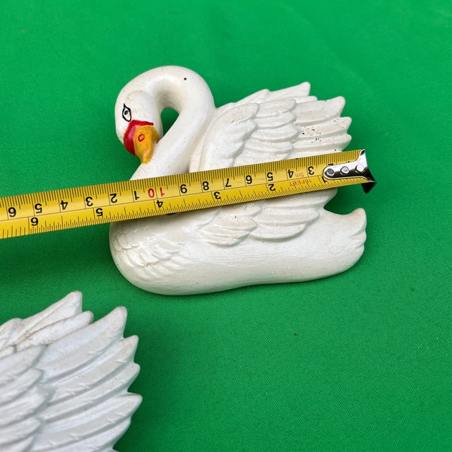 Ceramic Pair of Small Vintage Ceramic Swan Figurine Wall Hangings For Sale - Image 7 of 10
