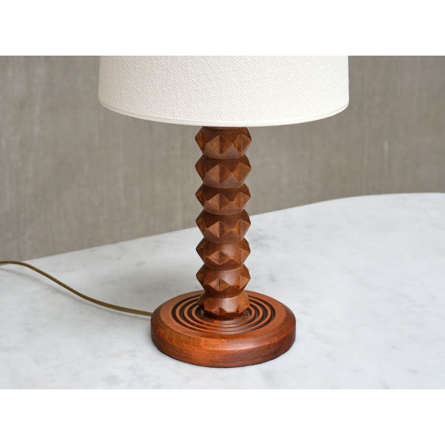 Table Lamp in Oak with Ivory Shade attributed to Charles Dudouyt, France, 1950s For Sale - Image 9 of 10