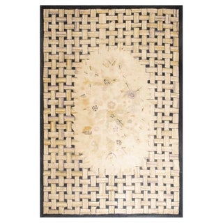 Doris Leslie Blau Antique Tabriz Floral Allover Cream Beige Carpet - c. 1880 For Sale