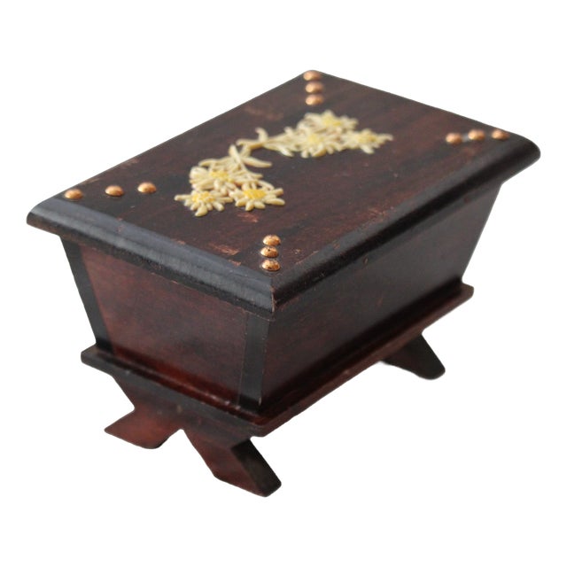 Edelweiss Decor Wood Jewelry Box, 1970s For Sale