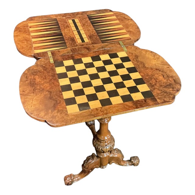 Victorian Burr Walnut Game Table, 1860 For Sale