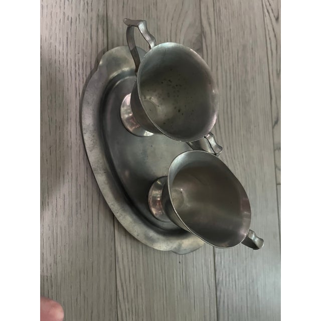 Antique Genuine Pewter Cream & Sugar Set W/ Serving Tray. All 3 Pieces Are Stamped W/ Their Catalog Production Numbers: (352, 357, 848) by Kirk Stieff For Sale - Image 4 of 6