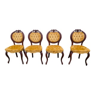 Mid Century Kimball Vintage Four Victorian Balloon Back Chairs For Sale