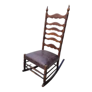 19Thc Ladder Back Rocking Chair W/ Leather Seat