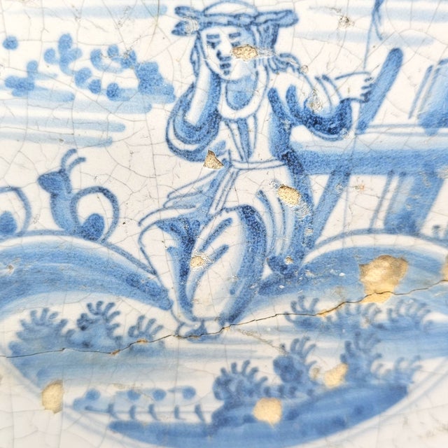 Farmhouse 17th Century Dutch Delft Blue and White Figural Landscape Tile, 5-Inch For Sale - Image 3 of 9