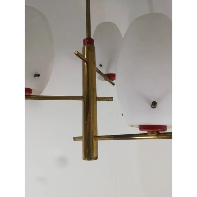 Metal Vintage Opaline and Brass Chandelier, 1950s For Sale - Image 7 of 11