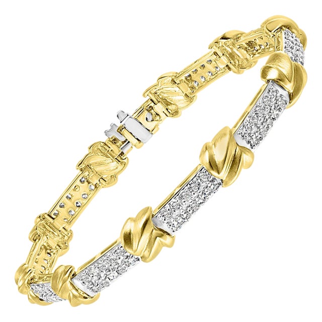 Two-Tone 5 Carat Diamond Bracelet in 14 Karat Yellow Gold, Estate For Sale