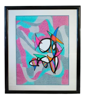 1980s "The Body Dies..." Abstract Mixed-Media Painting by Lawrence Volk, Framed