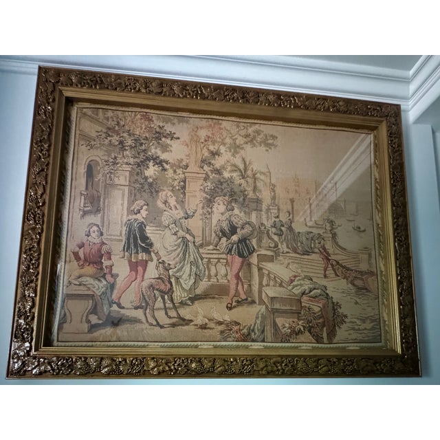 Vintage Aubusson Style Tapestry in Giltwood Frame, Early 20th Century For Sale - Image 11 of 11