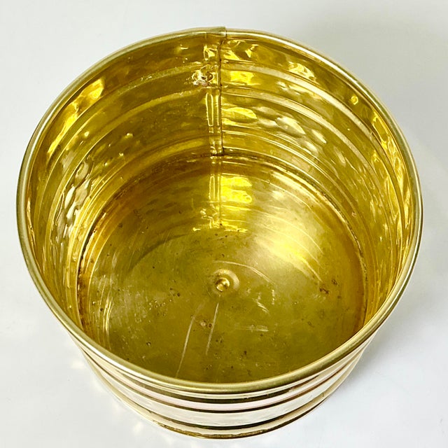 Mid-Century Boho Chic Hollywood Regency Arts & Crafts Small Brass Planter With Copper Band. For Sale - Image 6 of 8