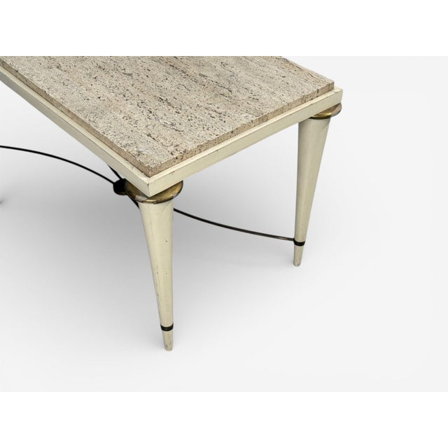 Wood Neoclassical, Coffee Table, Travertine, Wood, Bronze, Usa, 1960s For Sale - Image 7 of 10