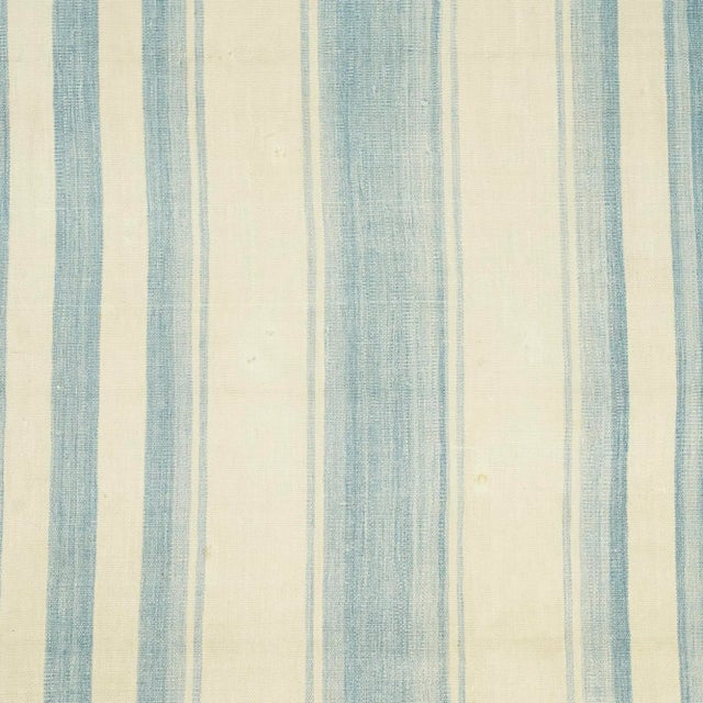 Rug & Kilim Vintage Dhurrie Rug With Blue and Cream Stripes | Rug & Kilim For Sale - Image 4 of 5
