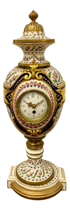 Large French Victorian Hand Painted Porcelain Urn Shaped Mantle Clock, 1860s