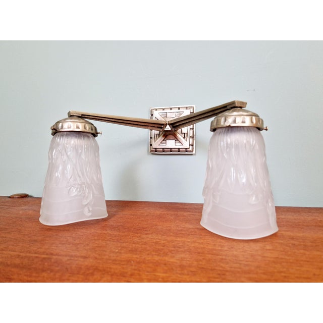 Art Deco Double Wall Light in Nickel-Plated Bronze, 1920s For Sale - Image 12 of 14