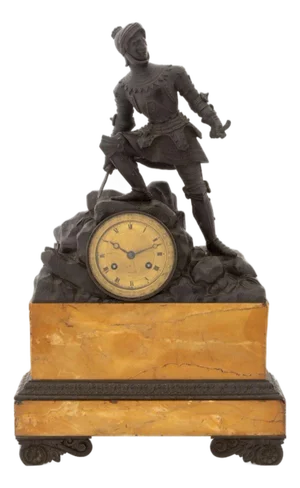French Empire Bronze and Marble "Knight" Clock