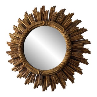 Rare 1940s French Big 28" Gold Gilt Sunburst Starburst Double Rays Mirror For Sale
