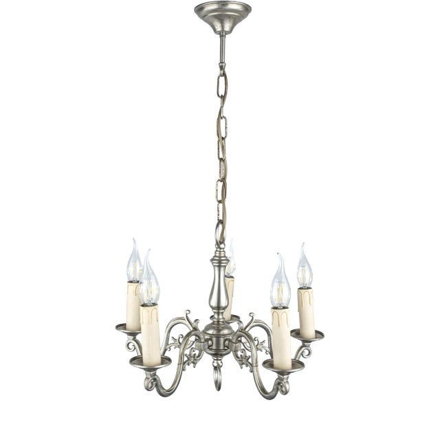 Five-Arm Chandelier in White Brass For Sale