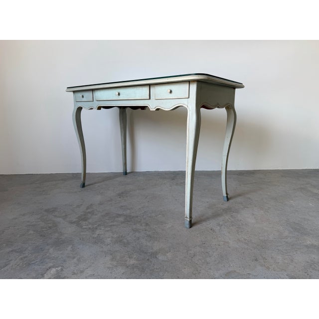 French Provincial Vintage Italian French Provincial Louis XV Style Writing Desk With Glass Top For Sale - Image 3 of 12