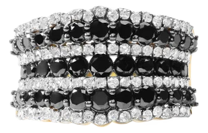 14K Yellow Gold Plated .925 Sterling Silver 1 3/4 Cttw Treated Black and White Alternating Diamond Multi Row Band Ring - Size 7