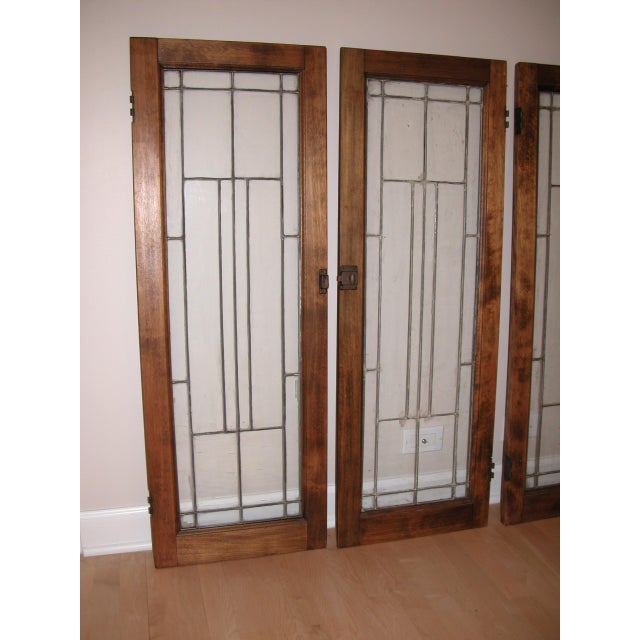 Arts & Crafts Antique Arts + Crafts Mission 1913 Leaded Glass Fireplace Cabinet Ash Wood Doors - Set of 4 For Sale - Image 3 of 14