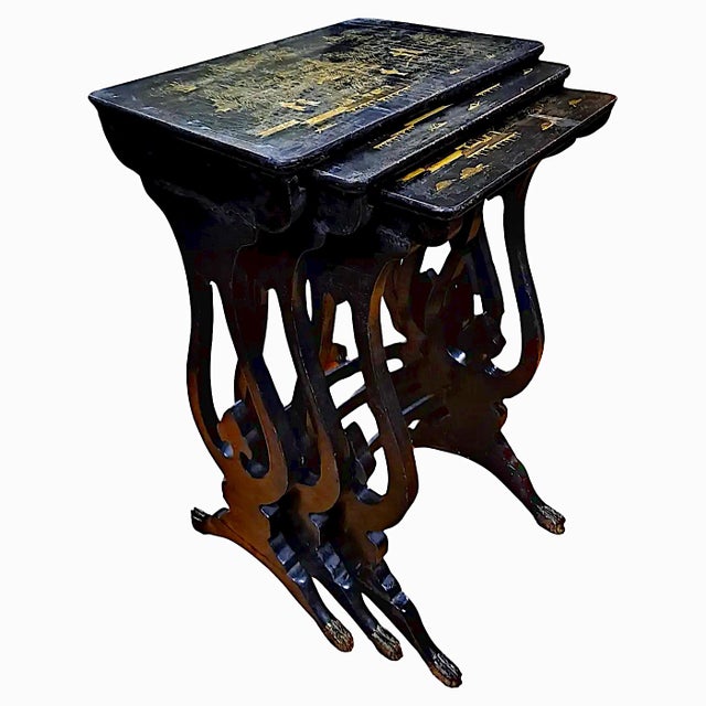 19th Century Set of Three Chinese Nesting Tables 17w x 11.5d x 27.5h