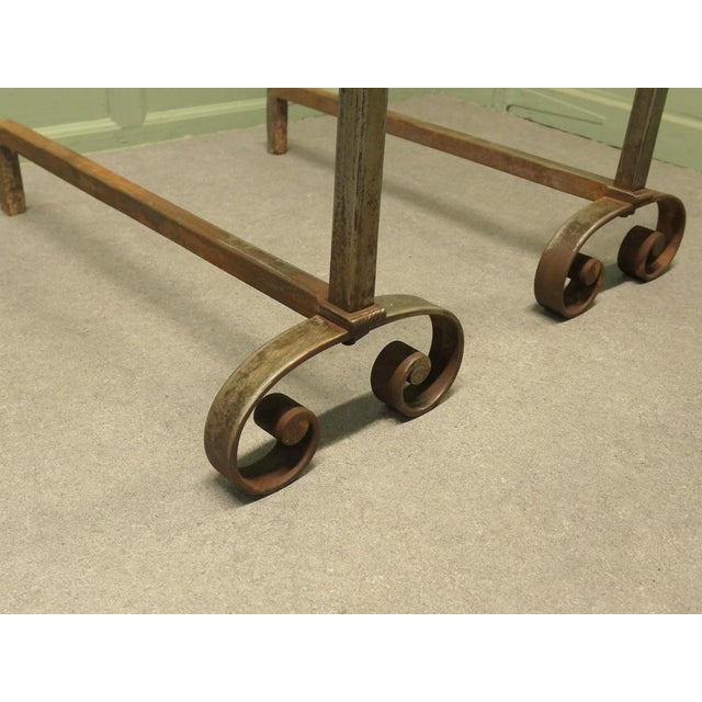 Large Heavy Iron Andirons and Fire Grate, Set of 3 For Sale - Image 6 of 8