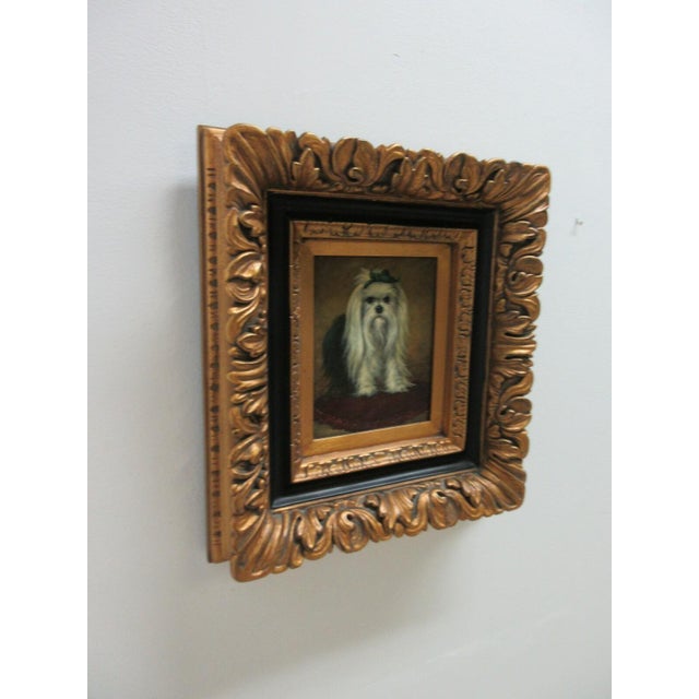 Victorian 1980s French Victorian Style Maltese Dog Gold Gilt Carved Frame Art For Sale - Image 3 of 9