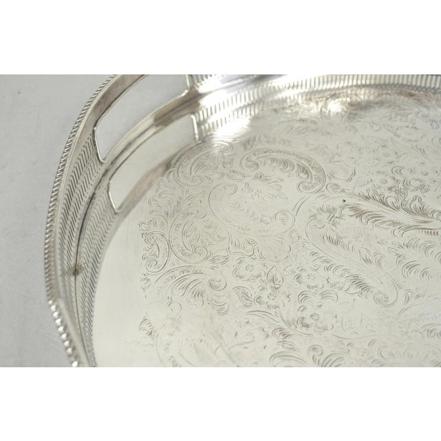 Metal Vintage English Edwardian Silver Plated Oval Scalloped Gallery Bar Platter Tray For Sale - Image 7 of 18
