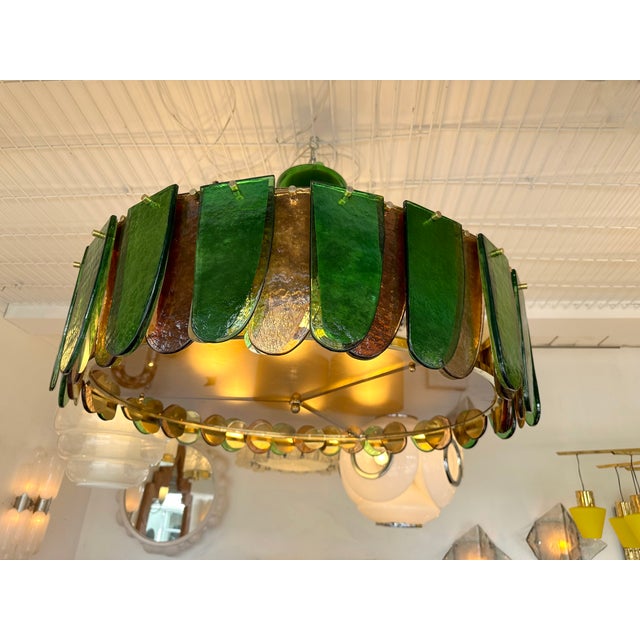 Contemporary Chandelier Brass and Murano Glass Blade, Italy For Sale - Image 10 of 12